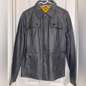 Isaac Mizrahi Gray Leather Jacket with Gold Lining